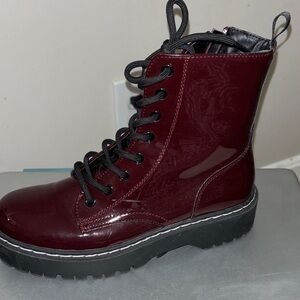 SINCERELY JULES - Burgundy Patent Leather Combat Boots only worn once